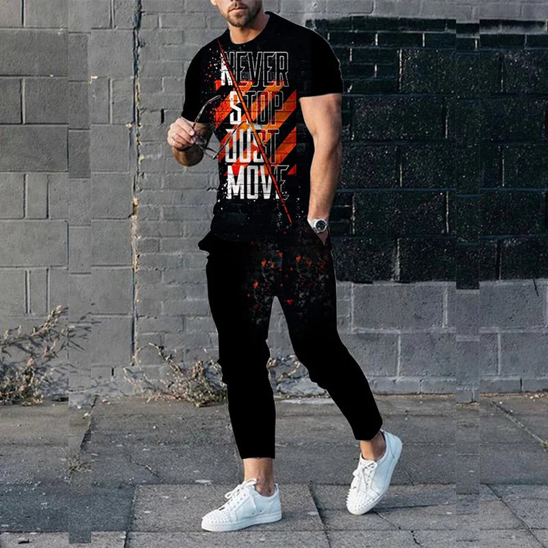 King Letter 3D Print T-Shirts Sweatpants Sets Men's Fashion Tracksuit Oversized Short Sleeve T Shirt Trousers Set Suits Clothing