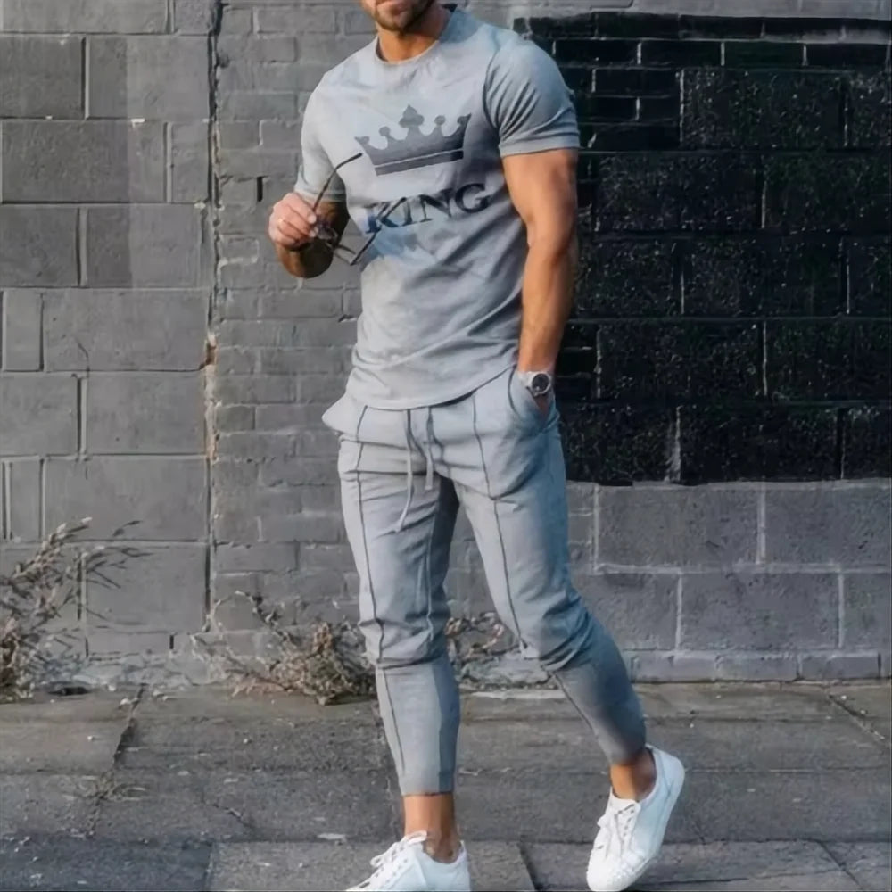 2024 Men's Pants Sports Set 2-piece 3D Printed Summer Fashion Sports Style Short Sleeve T-shirt+Pants Set Street Wear