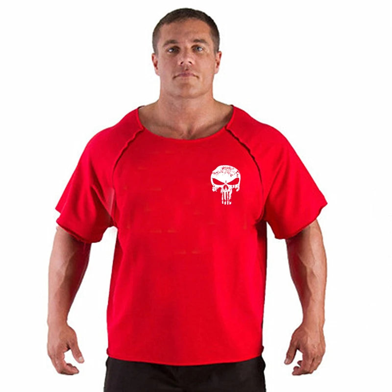 Men's Clothes Bodybuilding Clothing Casual Oversized T-shirt Male Loose Vintage Cotton Summer Top Breathable Tops Running Gym