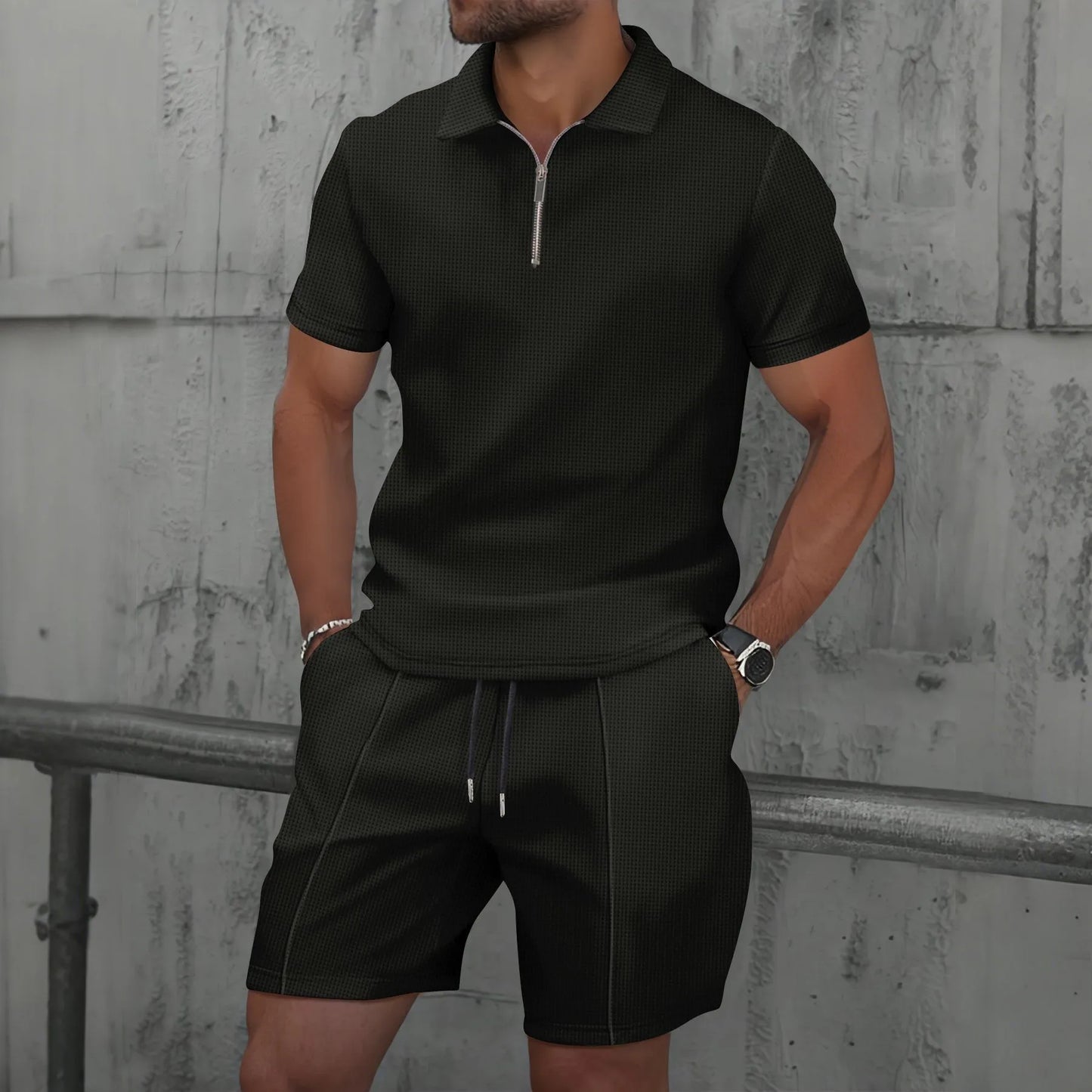 Summer Men Sports Polo Suit Short Sleeve Stylish Zipper Polo Shirt And Shorts Set Men Casual Streetwear 2-pie Leisure Sports Set
