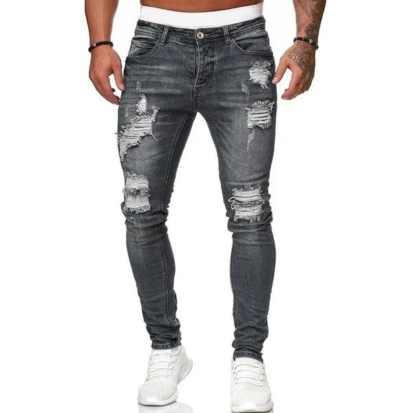 Man Pants Retro Washing Zipper Stretch Jeans Casual Slim Fit Trousers Male Plus Size Pencil Pants Denim Skinny Jeans for Men