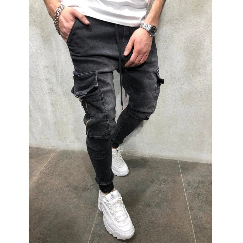 Man Pants Retro Washing Zipper Stretch Jeans Casual Slim Fit Trousers Male Plus Size Pencil Pants Denim Skinny Jeans for Men