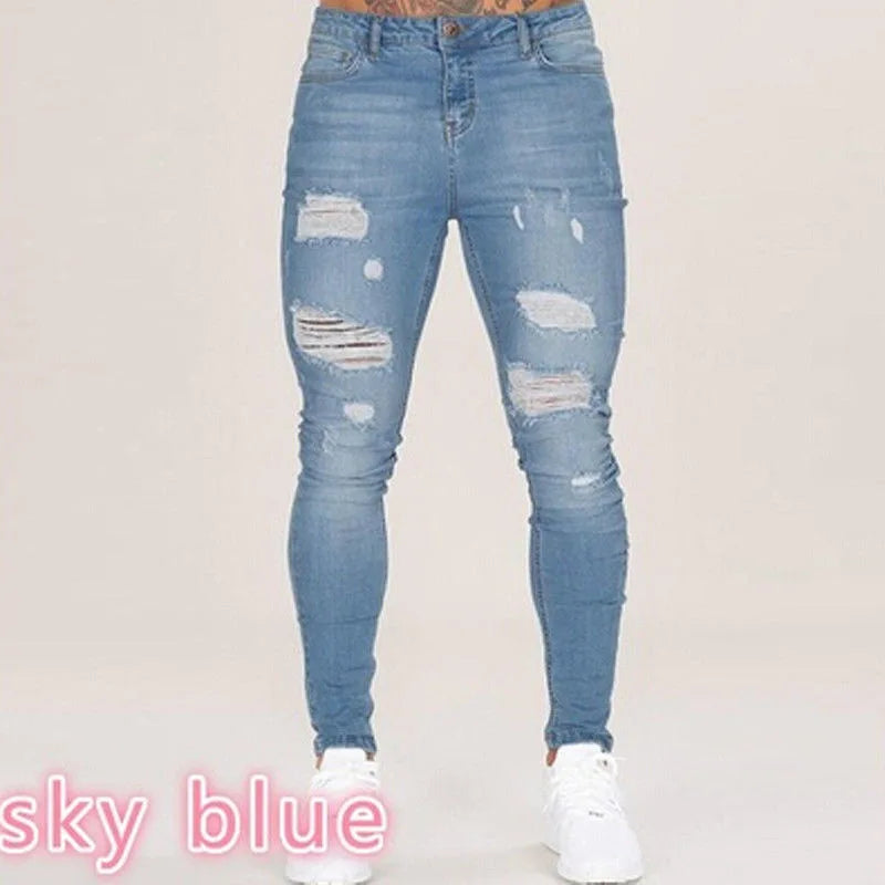 Man Pants Retro Washing Zipper Stretch Jeans Casual Slim Fit Trousers Male Plus Size Pencil Pants Denim Skinny Jeans for Men