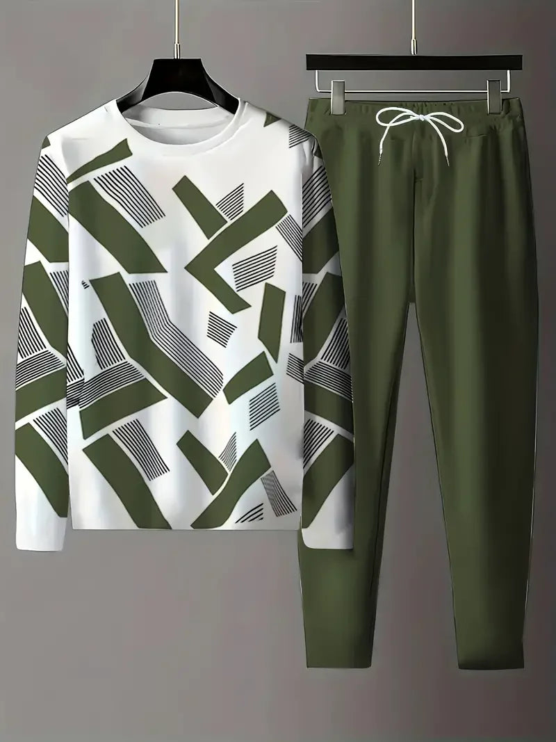 Spring And Fall Men's Long Sleeve Pant 2pcs Sets Red And Blue Striped 3D Print Man Set Everyday Fashion Men Long Sleeved T-shirt