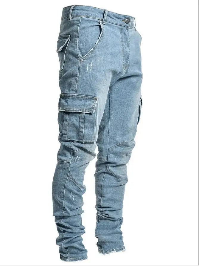 Man Pants Retro Washing Zipper Stretch Jeans Casual Slim Fit Trousers Male Plus Size Pencil Pants Denim Skinny Jeans for Men