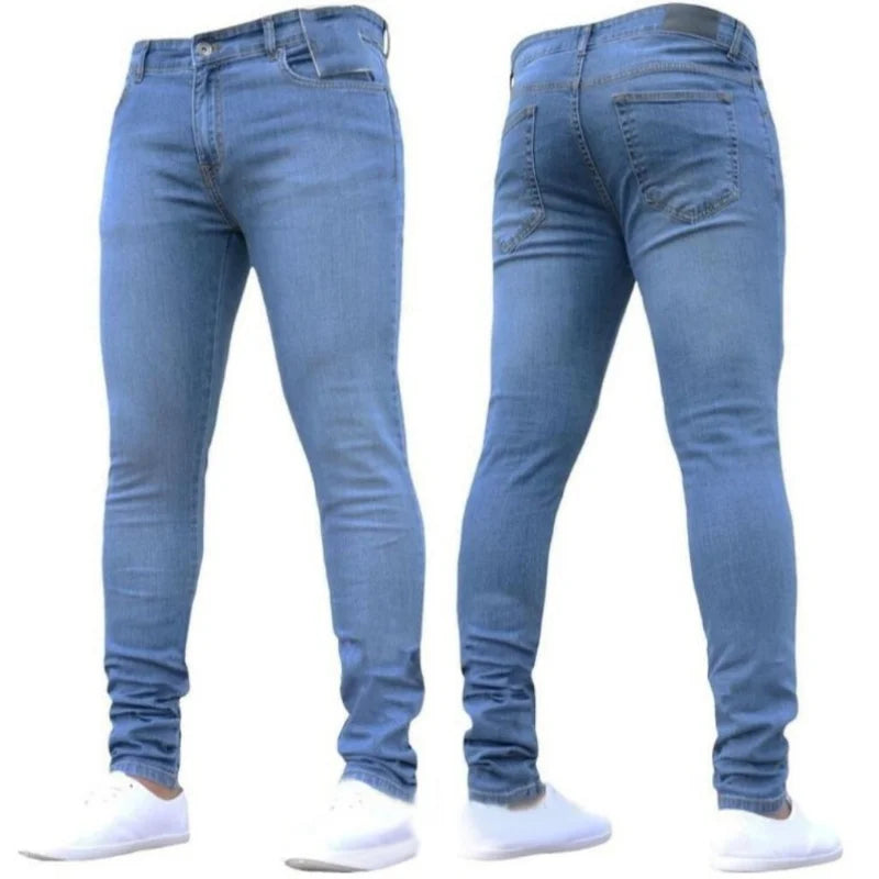 Man Pants Retro Washing Zipper Stretch Jeans Casual Slim Fit Trousers Male Plus Size Pencil Pants Denim Skinny Jeans for Men