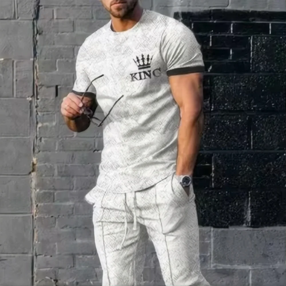 2024 Men's Pants Sports Set 2-piece 3D Printed Summer Fashion Sports Style Short Sleeve T-shirt+Pants Set Street Wear