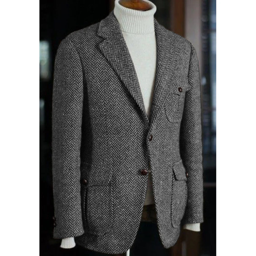 Men's Blazer Herringbone Single Breasted Casual Elegant Man Suit Jackets Coat Men's Stage Clothing Clothing-for-men Male Clothes