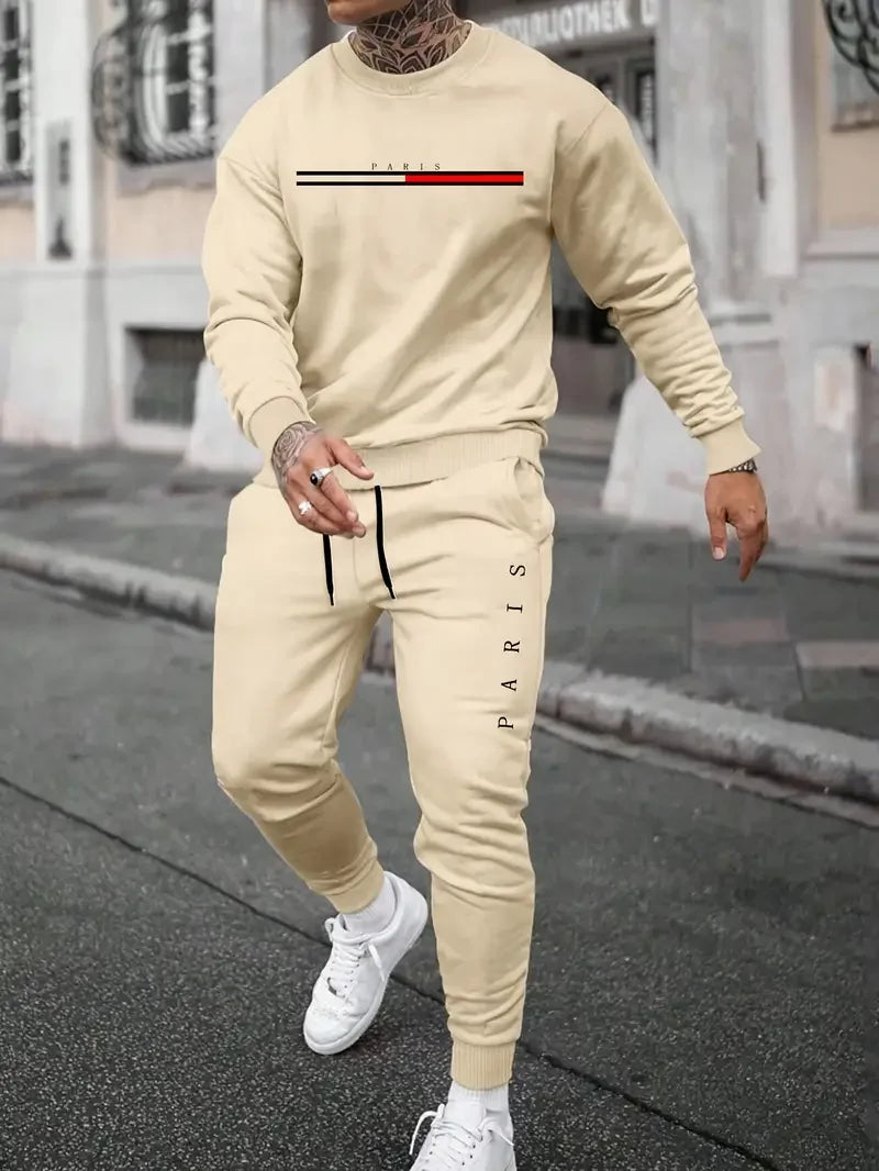 Spring And Fall Men's Long Sleeve Pant 2pcs Sets Red And Blue Striped 3D Print Man Set Everyday Fashion Men Long Sleeved T-shirt