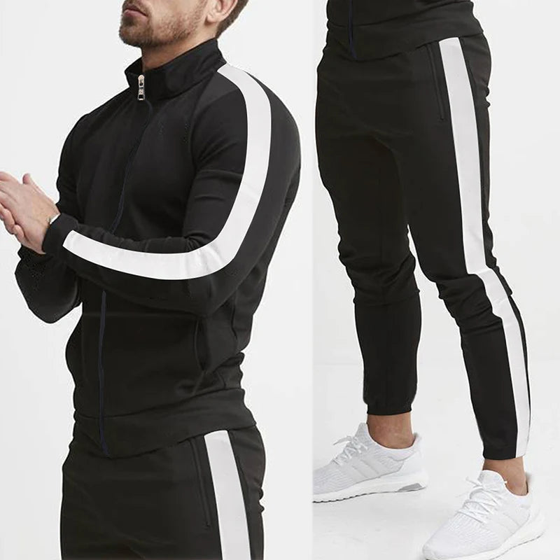 Spring and Autumn New Leisure Men's Sports Set Colored Men's Standing Collar Casual Set Trendy Sports 2-piece Set