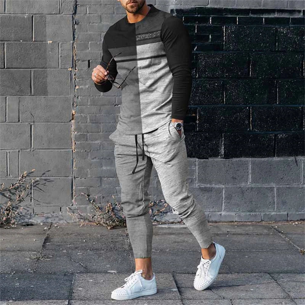Men's Tracksuit Casual 3D Print 2 Piece Sets Long Sleeve T-Shirt+pants 2pcs Set Fashion Outfits Oversized Sports Unisex Clothing