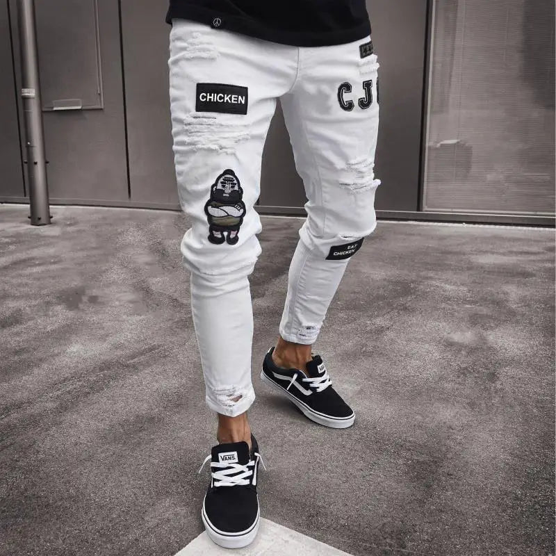Man Pants Retro Washing Zipper Stretch Jeans Casual Slim Fit Trousers Male Plus Size Pencil Pants Denim Skinny Jeans for Men