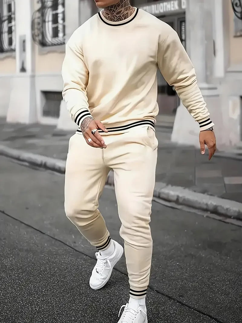 Spring And Fall Men's Long Sleeve Pant 2pcs Sets Red And Blue Striped 3D Print Man Set Everyday Fashion Men Long Sleeved T-shirt