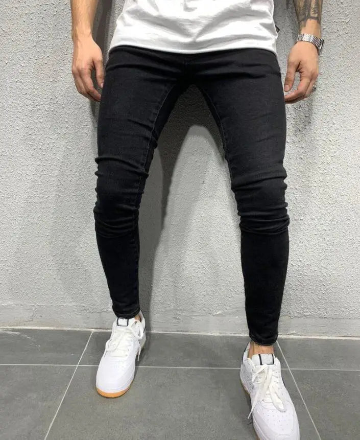 Man Pants Retro Washing Zipper Stretch Jeans Casual Slim Fit Trousers Male Plus Size Pencil Pants Denim Skinny Jeans for Men