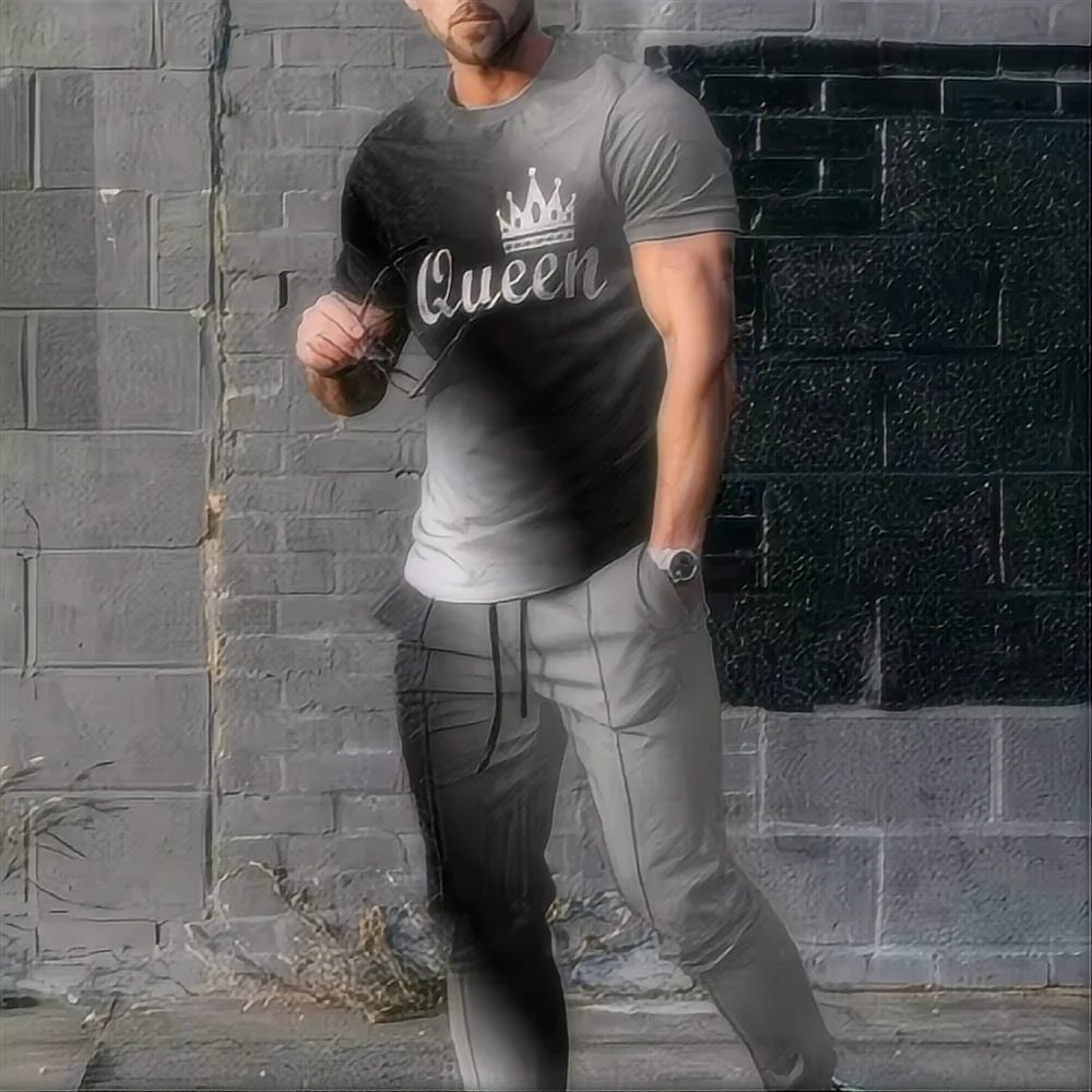 2024 Men's Pants Sports Set 2-piece 3D Printed Summer Fashion Sports Style Short Sleeve T-shirt+Pants Set Street Wear