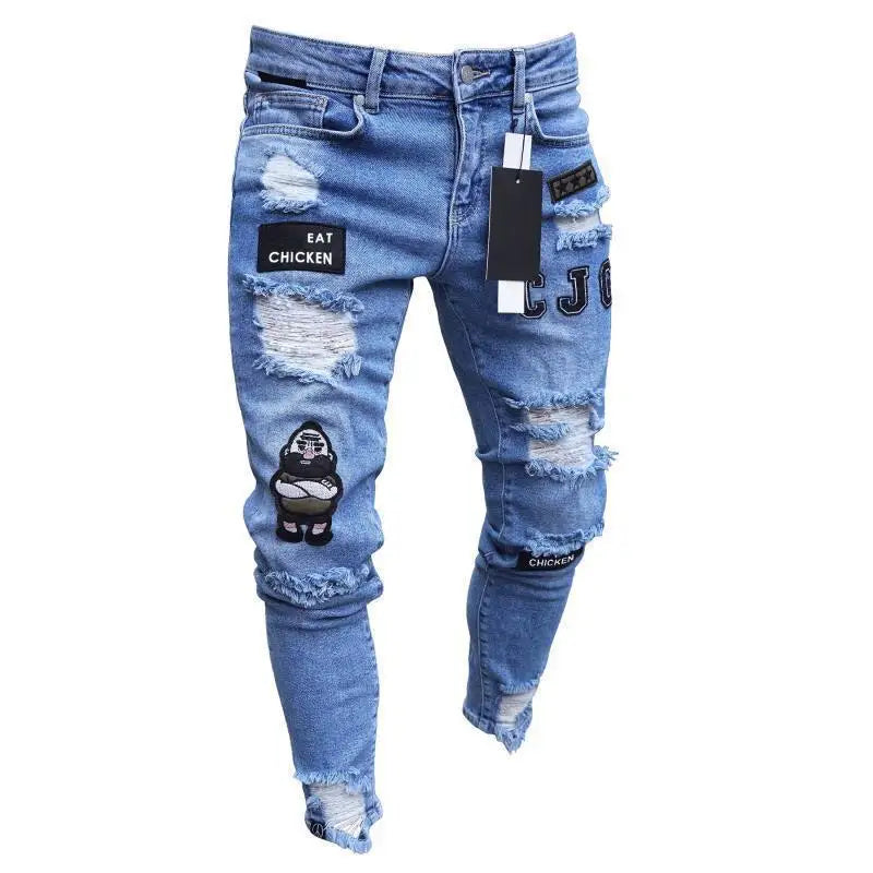 Man Pants Retro Washing Zipper Stretch Jeans Casual Slim Fit Trousers Male Plus Size Pencil Pants Denim Skinny Jeans for Men
