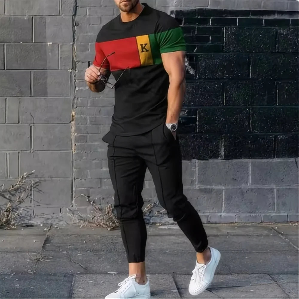 2024 Men's Pants Sports Set 2-piece 3D Printed Summer Fashion Sports Style Short Sleeve T-shirt+Pants Set Street Wear