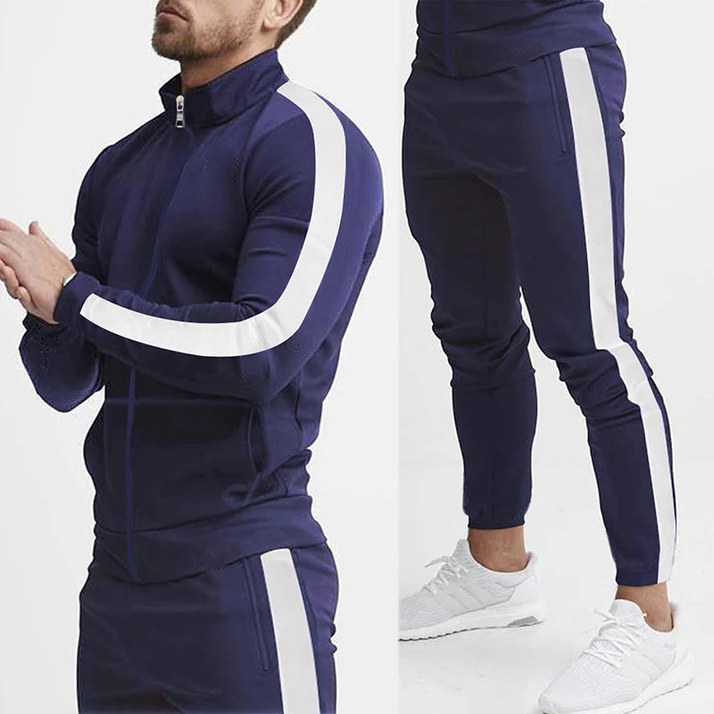 Spring and Autumn New Leisure Men's Sports Set Colored Men's Standing Collar Casual Set Trendy Sports 2-piece Set