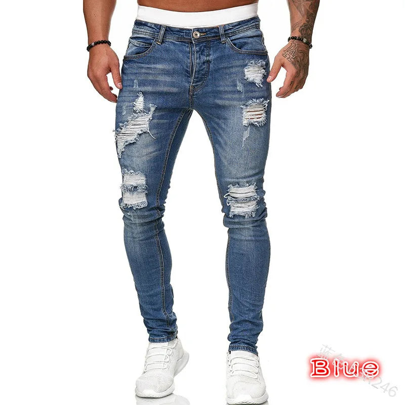 Man Pants Retro Washing Zipper Stretch Jeans Casual Slim Fit Trousers Male Plus Size Pencil Pants Denim Skinny Jeans for Men