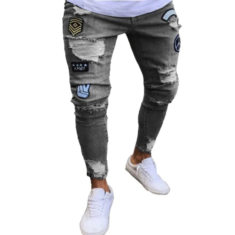 Man Pants Retro Washing Zipper Stretch Jeans Casual Slim Fit Trousers Male Plus Size Pencil Pants Denim Skinny Jeans for Men