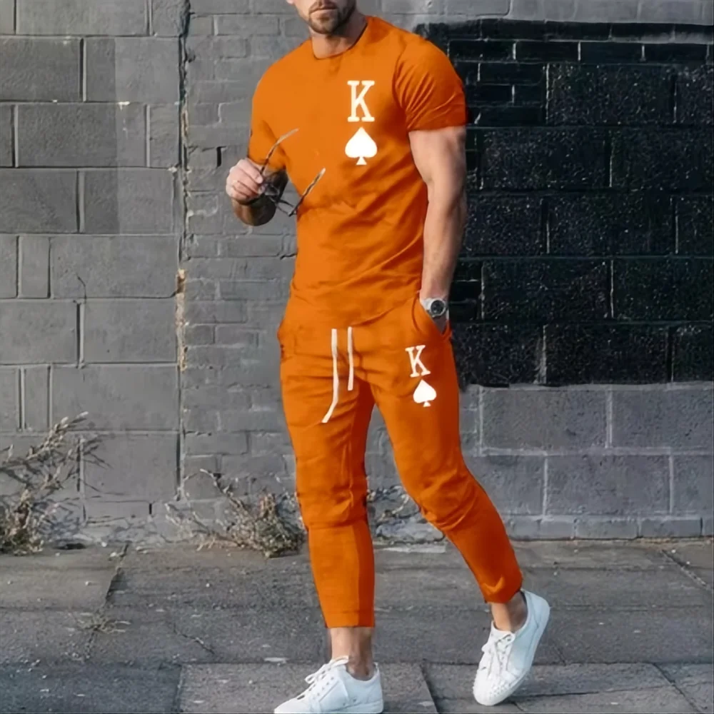 2024 Men's Pants Sports Set 2-piece 3D Printed Summer Fashion Sports Style Short Sleeve T-shirt+Pants Set Street Wear