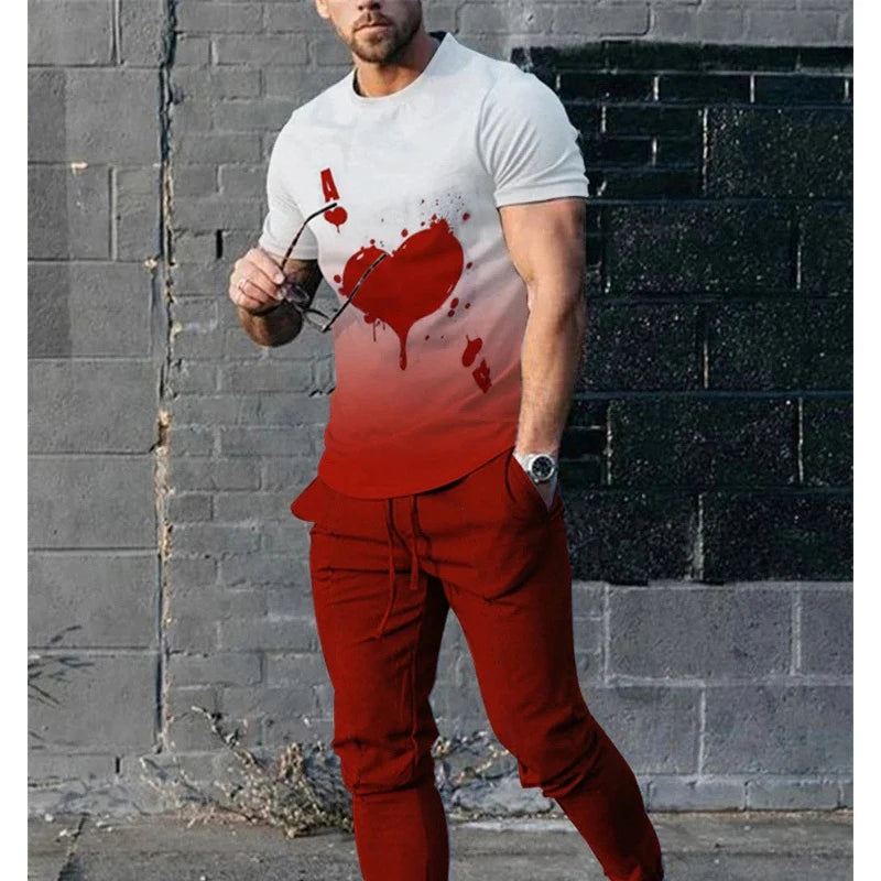 King Letter 3D Print T-Shirts Sweatpants Sets Men's Fashion Tracksuit Oversized Short Sleeve T Shirt Trousers Set Suits Clothing