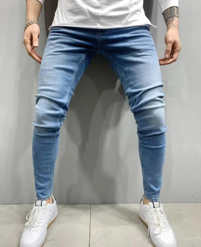 Man Pants Retro Washing Zipper Stretch Jeans Casual Slim Fit Trousers Male Plus Size Pencil Pants Denim Skinny Jeans for Men