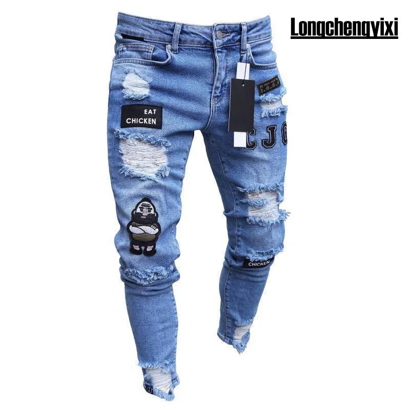 Man Pants Retro Washing Zipper Stretch Jeans Casual Slim Fit Trousers Male Plus Size Pencil Pants Denim Skinny Jeans for Men