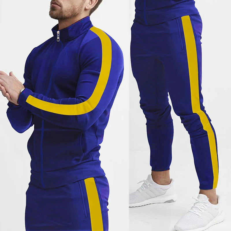 Spring and Autumn New Leisure Men's Sports Set Colored Men's Standing Collar Casual Set Trendy Sports 2-piece Set