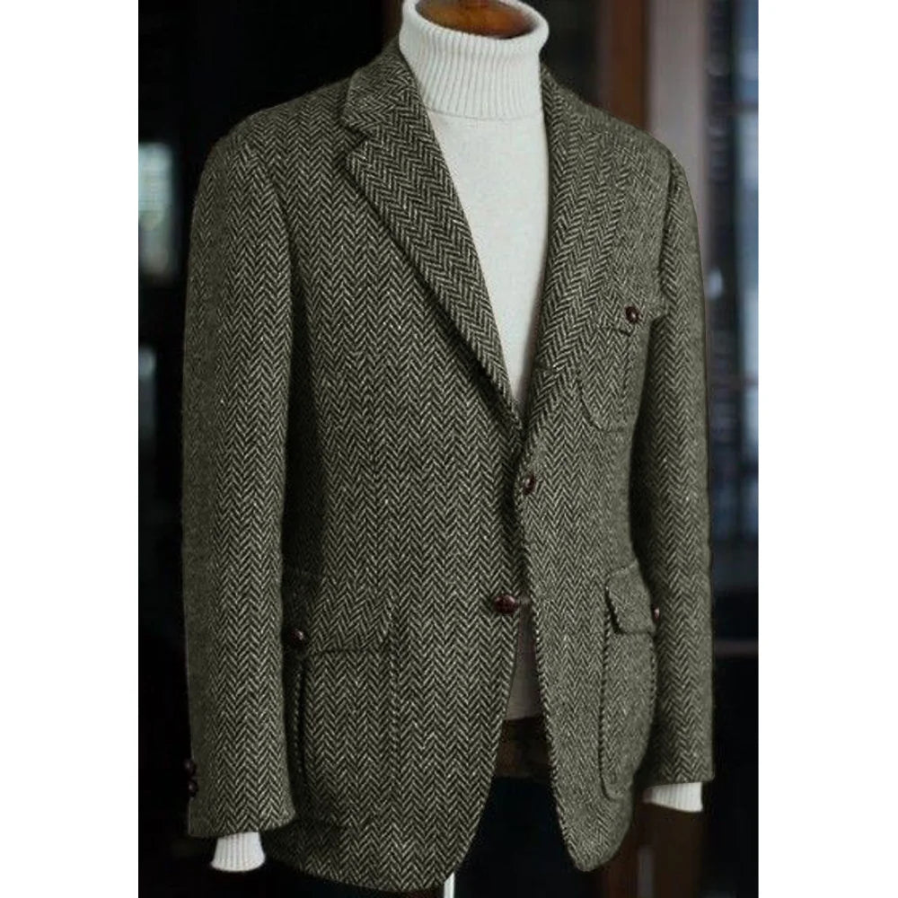 Men's Blazer Herringbone Single Breasted Casual Elegant Man Suit Jackets Coat Men's Stage Clothing Clothing-for-men Male Clothes