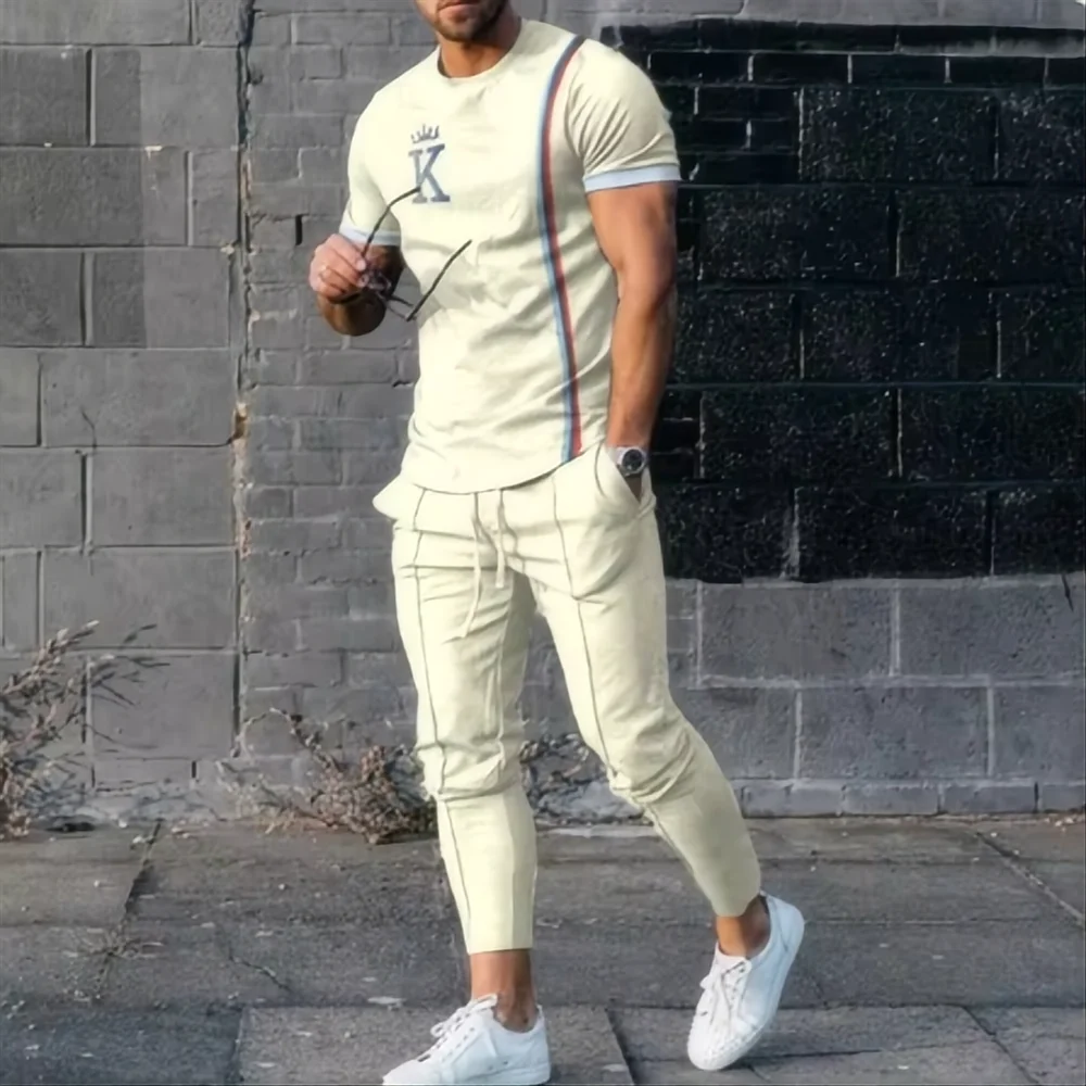 2024 Men's Pants Sports Set 2-piece 3D Printed Summer Fashion Sports Style Short Sleeve T-shirt+Pants Set Street Wear