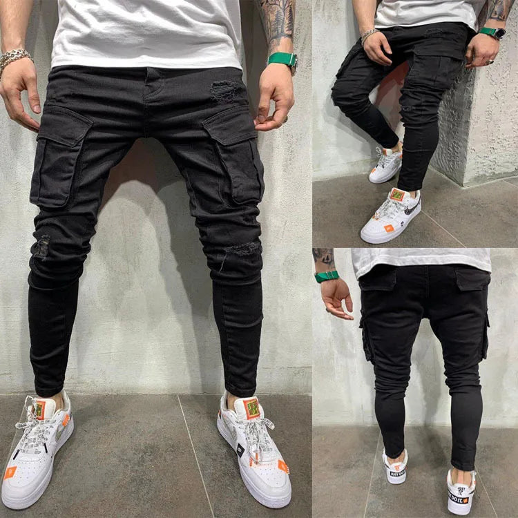 Man Pants Retro Washing Zipper Stretch Jeans Casual Slim Fit Trousers Male Plus Size Pencil Pants Denim Skinny Jeans for Men