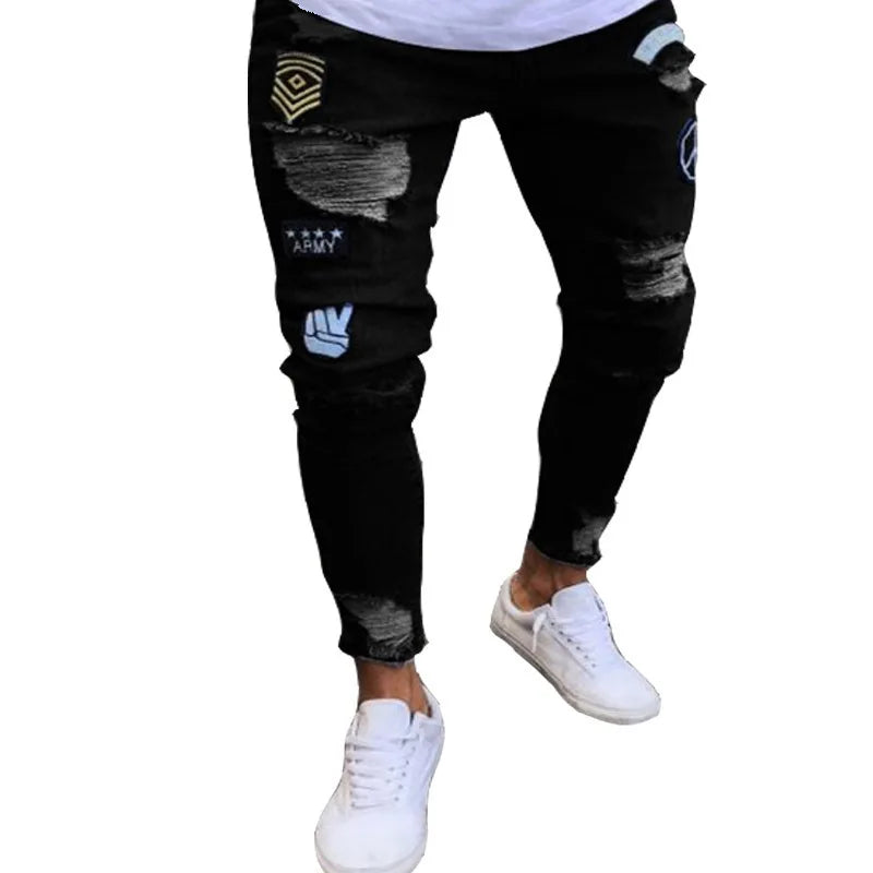 Man Pants Retro Washing Zipper Stretch Jeans Casual Slim Fit Trousers Male Plus Size Pencil Pants Denim Skinny Jeans for Men