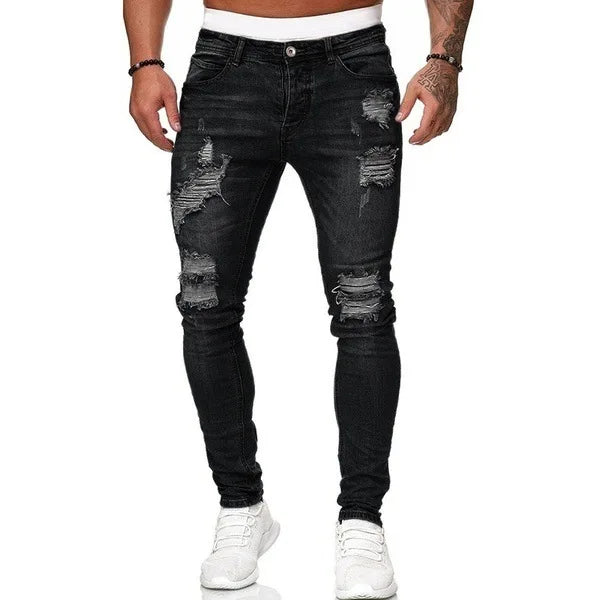 Man Pants Retro Washing Zipper Stretch Jeans Casual Slim Fit Trousers Male Plus Size Pencil Pants Denim Skinny Jeans for Men