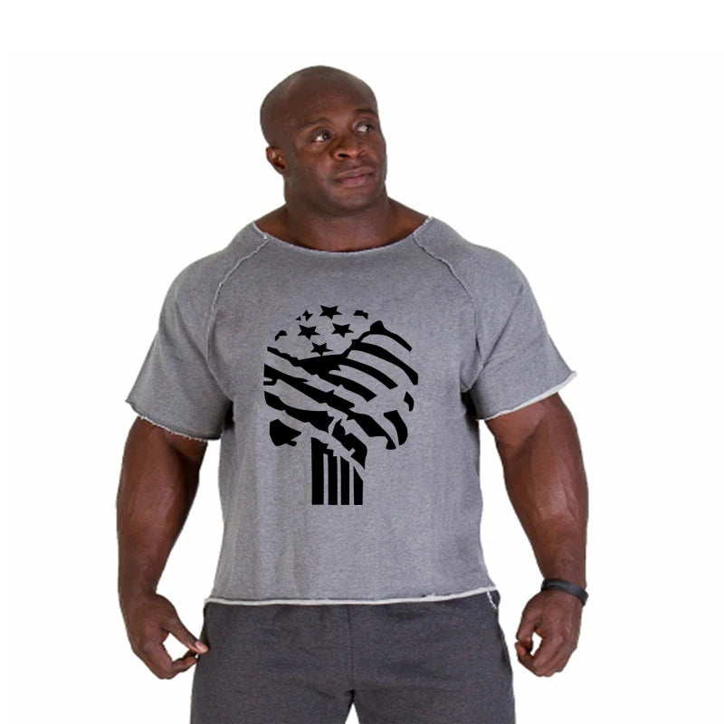 Men's Clothes Bodybuilding Clothing Casual Oversized T-shirt Male Loose Vintage Cotton Summer Top Breathable Tops Running Gym