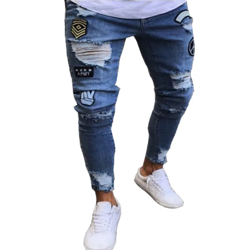 Man Pants Retro Washing Zipper Stretch Jeans Casual Slim Fit Trousers Male Plus Size Pencil Pants Denim Skinny Jeans for Men