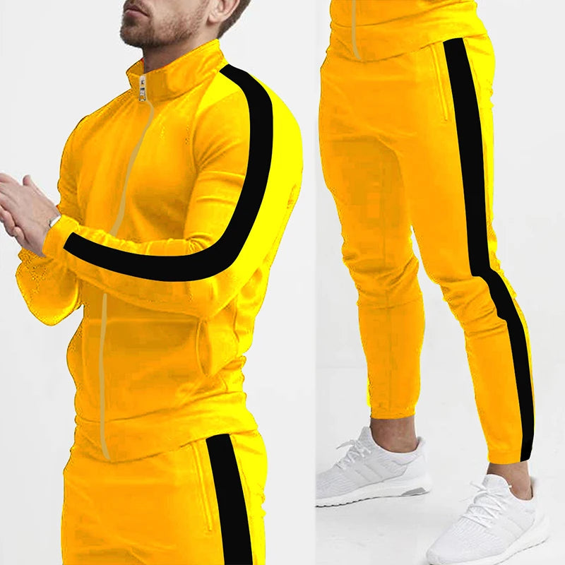 Spring and Autumn New Leisure Men's Sports Set Colored Men's Standing Collar Casual Set Trendy Sports 2-piece Set