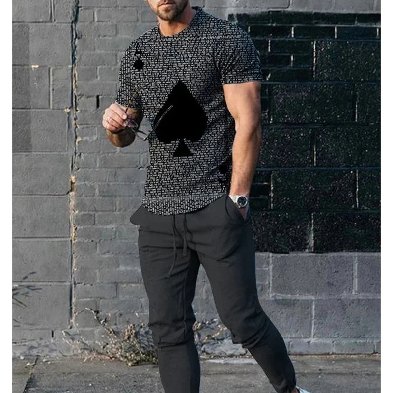 King Letter 3D Print T-Shirts Sweatpants Sets Men's Fashion Tracksuit Oversized Short Sleeve T Shirt Trousers Set Suits Clothing