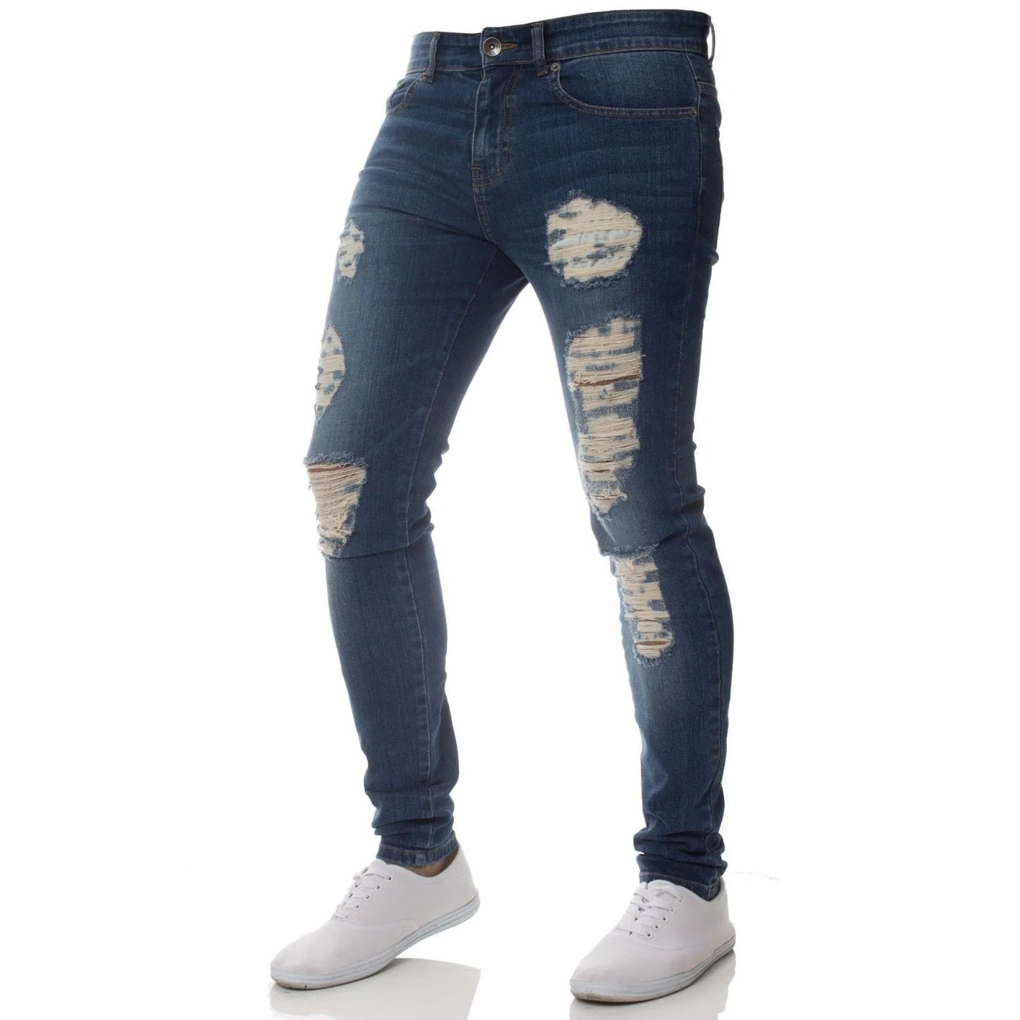 Man Pants Retro Washing Zipper Stretch Jeans Casual Slim Fit Trousers Male Plus Size Pencil Pants Denim Skinny Jeans for Men