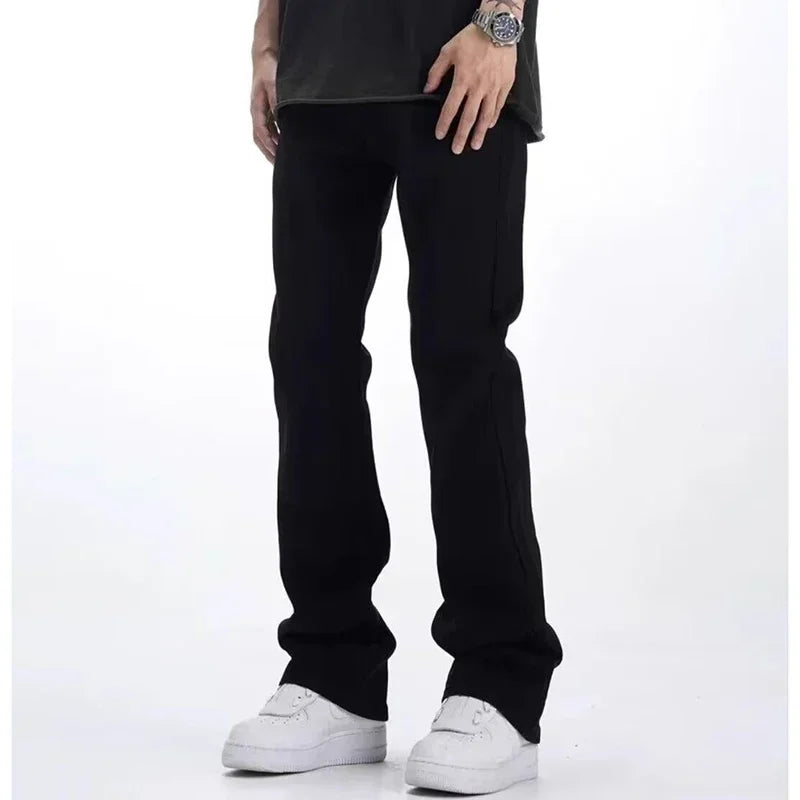 Man Solid Color Loose Fit Jeans Unisex 2025 Spring Summer New Pants American Casual Fashion Slimming Micro Flared Trousers Style