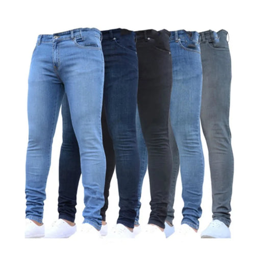 Man Pants Retro Washing Zipper Stretch Jeans Casual Slim Fit Trousers Male Plus Size Pencil Pants Denim Skinny Jeans for Men