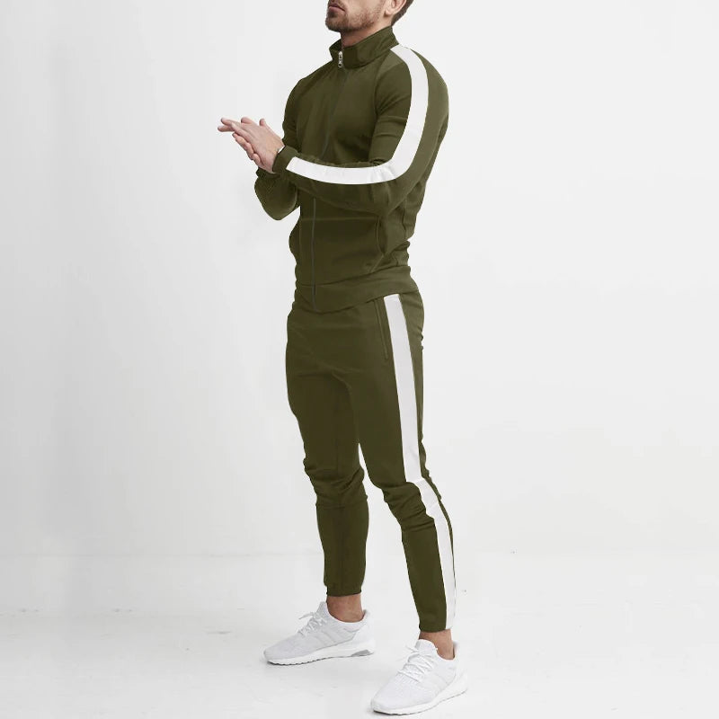 Spring and Autumn New Leisure Men's Sports Set Colored Men's Standing Collar Casual Set Trendy Sports 2-piece Set