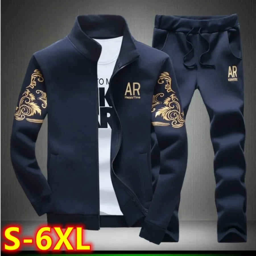 Plus Size 5XL 6XL Men's Tracksuit Autumn Clothes Sportswear Two Piece Set Men Jacket Sweatpants Male Sweatsuit Sports Suits Sets